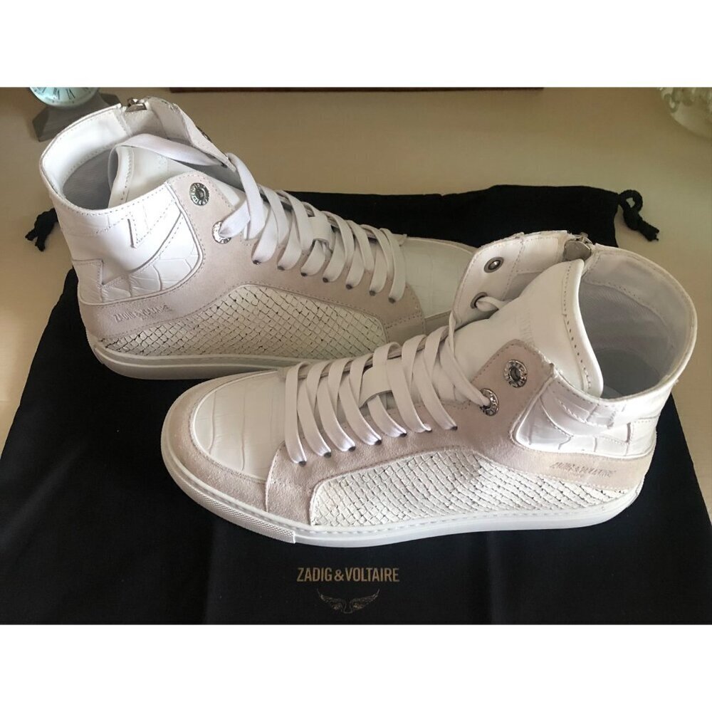 NIB Zadig & Voltaire High Flash Keith Leather Suede Sneaker Snake look Size 7 - Picture 12 of 13